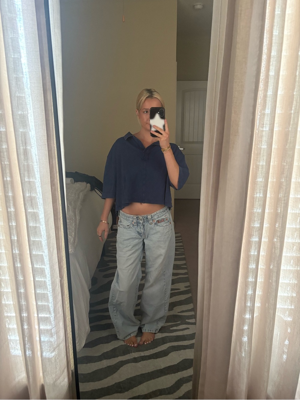 We The Free Cropped Collared Top in Navy Blue